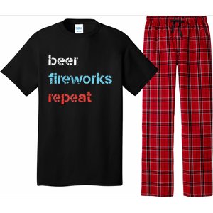 Beer Fireworks Repeat 4Th Of July Beer Drinking Pajama Set