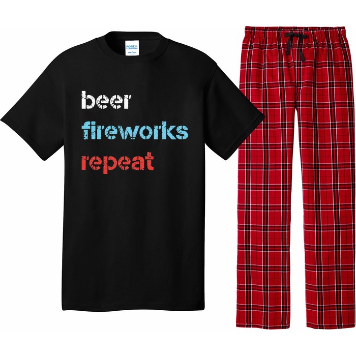 Beer Fireworks Repeat 4Th Of July Beer Drinking Pajama Set