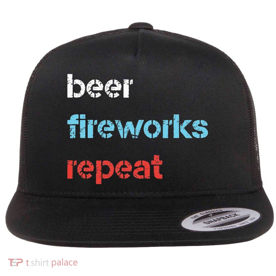 Beer Fireworks Repeat 4Th Of July Beer Drinking Flatbill Hat