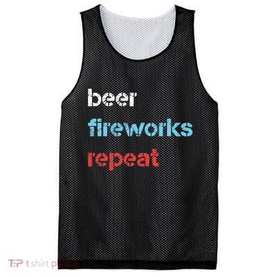 Beer Fireworks Repeat 4Th Of July Beer Drinking Mesh Reversible Basketball Jersey Tank