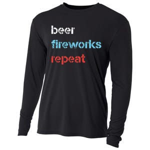 Beer Fireworks Repeat 4Th Of July Beer Drinking Cooling Performance Long Sleeve Crew