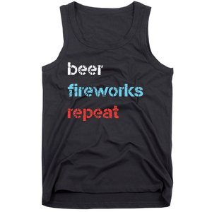 Beer Fireworks Repeat 4Th Of July Beer Drinking Tank Top