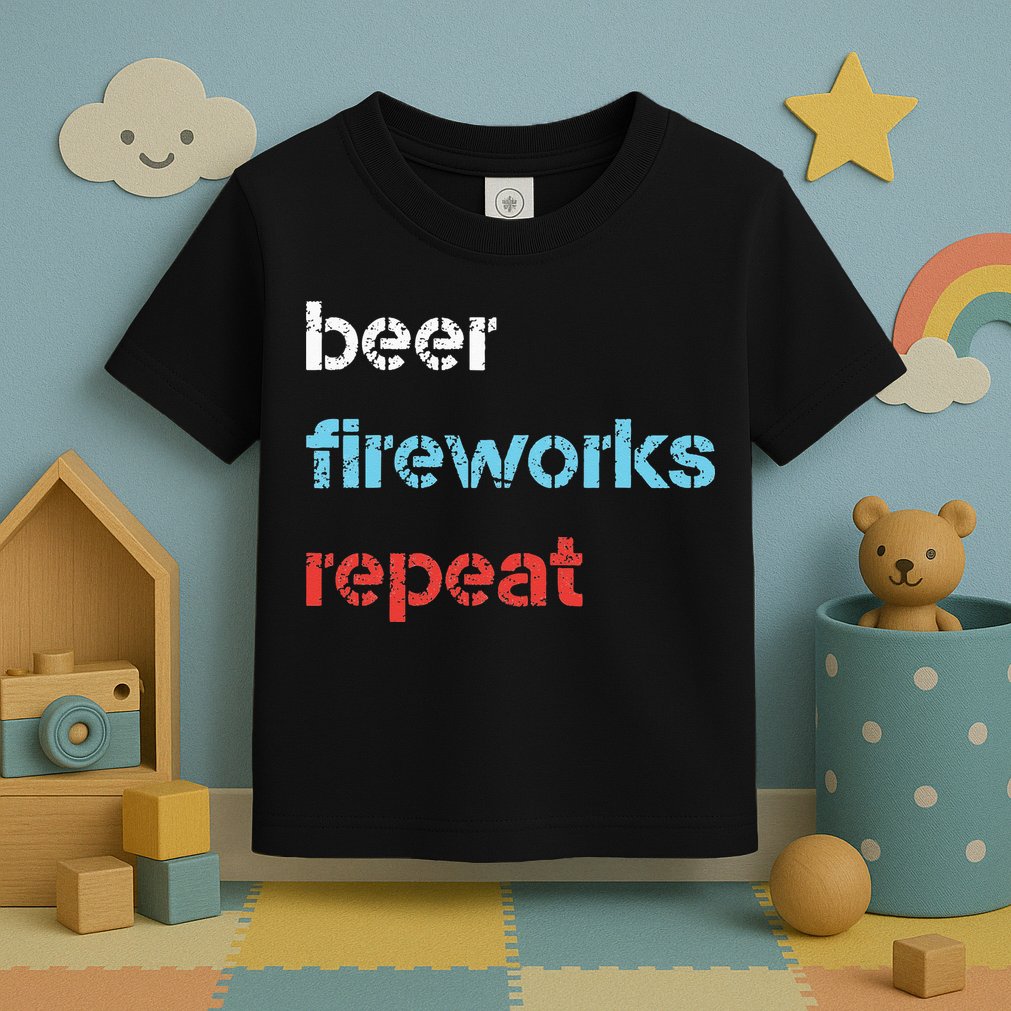 Beer Fireworks Repeat 4Th Of July Beer Drinking Toddler T-Shirt