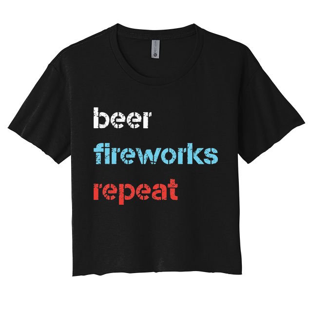 Beer Fireworks Repeat 4Th Of July Beer Drinking Crop Top