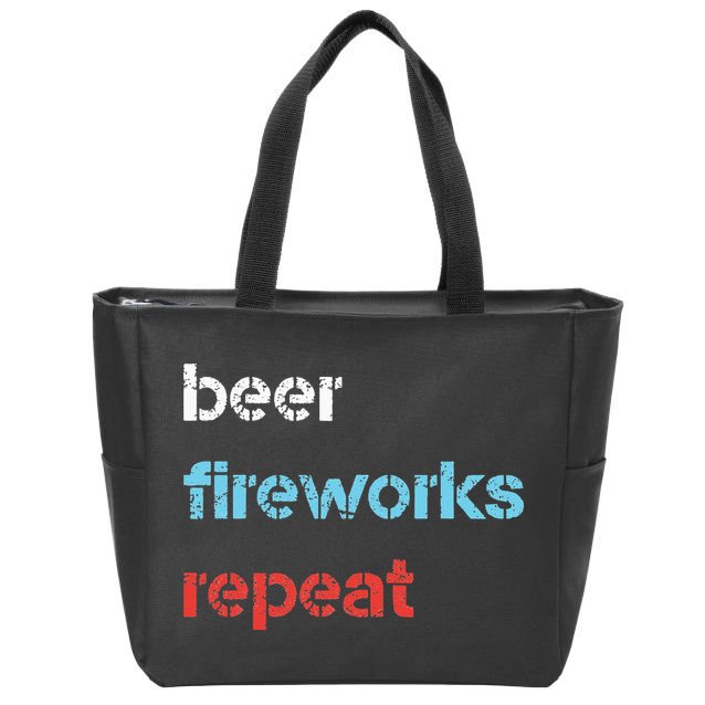 Beer Fireworks Repeat 4Th Of July Beer Drinking Zip Tote Bag