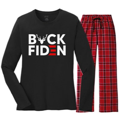 Buck Fiden Retro American Flag Buck Fiden And His Mandates Women's Long Sleeve Flannel Pajama Set 