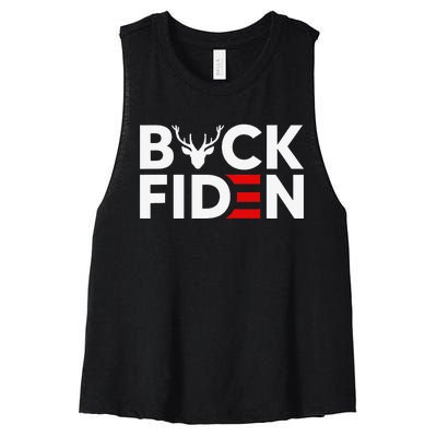 Buck Fiden Retro American Flag Buck Fiden And His Mandates Women's Racerback Cropped Tank