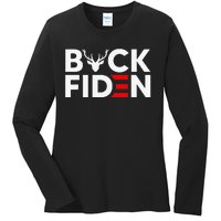 Buck Fiden Retro American Flag Buck Fiden And His Mandates Ladies Long Sleeve Shirt