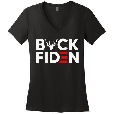 Buck Fiden Retro American Flag Buck Fiden And His Mandates Women's V-Neck T-Shirt