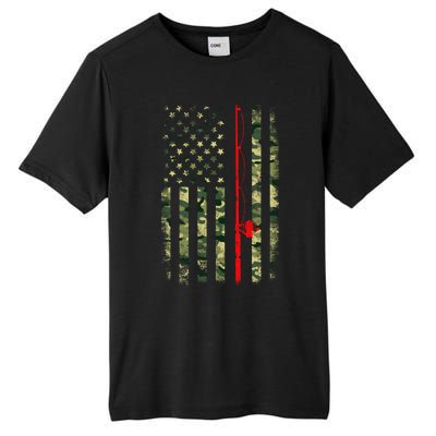 Bass Fishing Rod Camouflage American Flag Fisher Gift Funny Gift Tall Fusion ChromaSoft Performance T-Shirt