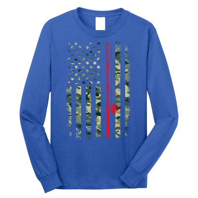 Bass Fishing Rod Camouflage American Flag Fisher Gift Funny Gift Long Sleeve Shirt