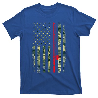 Bass Fishing Rod Camouflage American Flag Fisher Gift Funny Gift T-Shirt