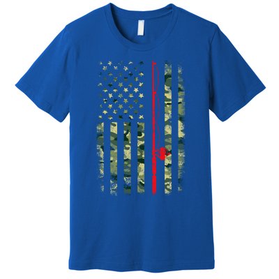 Bass Fishing Rod Camouflage American Flag Fisher Gift Funny Gift Premium T-Shirt