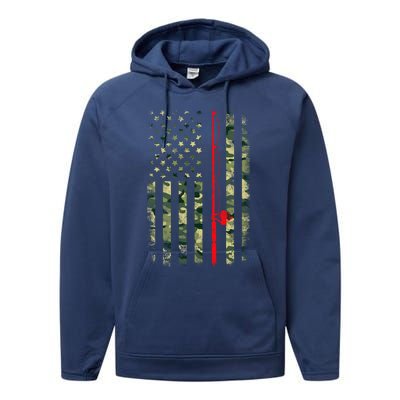 Bass Fishing Rod Camouflage American Flag Fisher Gift Funny Gift Performance Fleece Hoodie