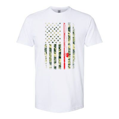 Bass Fishing Rod Camouflage American Flag Fisher Gift Funny Gift Softstyle CVC T-Shirt