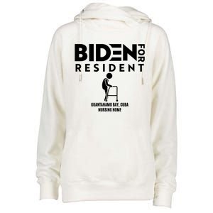 Biden For Resident At Guantanamo Bay Cuba Nursing Home Womens Funnel Neck Pullover Hood