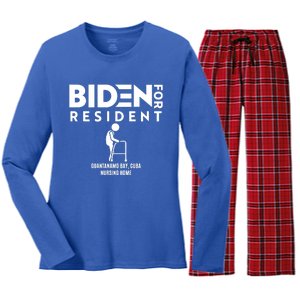 Biden For Resident At Guantanamo Bay Cuba Nursing Home Women's Long Sleeve Flannel Pajama Set 