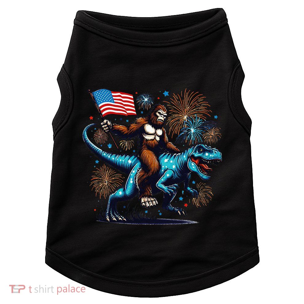 Bigfoot Fireworks Riding A Trex With Usa Flag Doggie Tank
