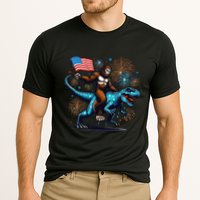 Bigfoot Fireworks Riding A Trex With Usa Flag Cooling Performance Crew T-Shirt