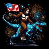 Bigfoot Fireworks Riding A Trex With Usa Flag Cooling Performance Crew T-Shirt
