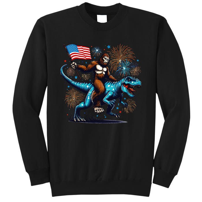 Bigfoot Fireworks Riding A Trex With Usa Flag Sweatshirt