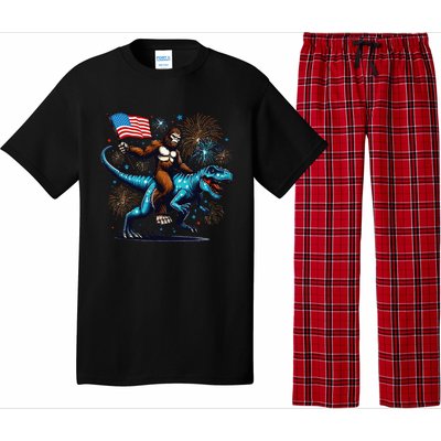 Bigfoot Fireworks Riding A Trex With Usa Flag Pajama Set