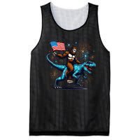 Bigfoot Fireworks Riding A Trex With Usa Flag Mesh Reversible Basketball Jersey Tank