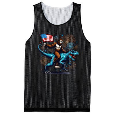 Bigfoot Fireworks Riding A Trex With Usa Flag Mesh Reversible Basketball Jersey Tank