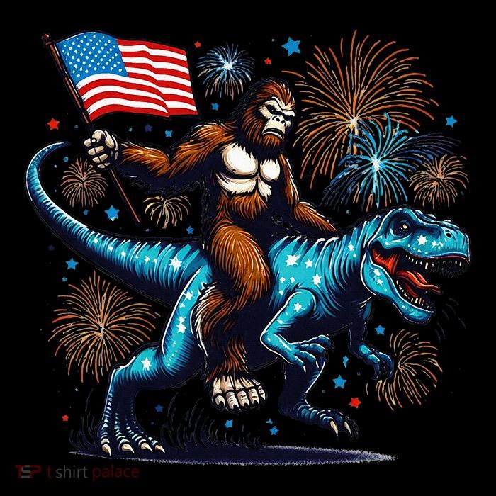 Bigfoot Fireworks Riding A Trex With Usa Flag Magnet
