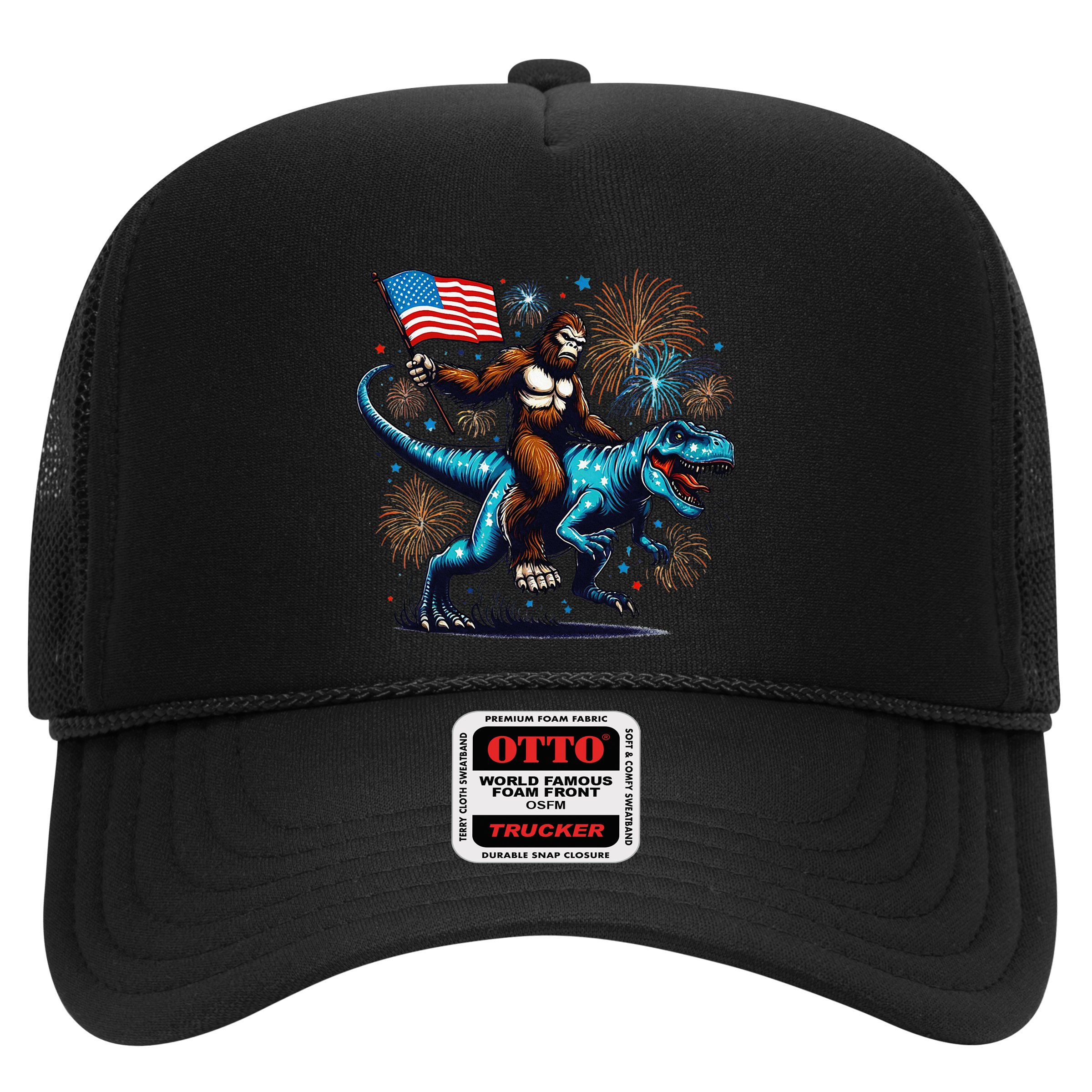 Bigfoot Fireworks Riding A Trex With Usa Flag Hat