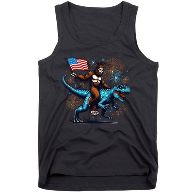 Bigfoot Fireworks Riding A Trex With Usa Flag Tank Top