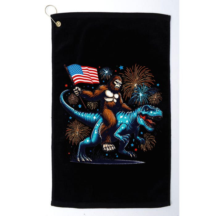 Bigfoot Fireworks Riding A Trex With Usa Flag Golf Towel