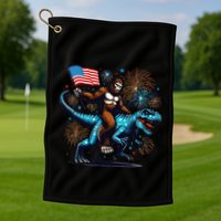 Bigfoot Fireworks Riding A Trex With Usa Flag Golf Towel