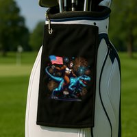 Bigfoot Fireworks Riding A Trex With Usa Flag Golf Towel