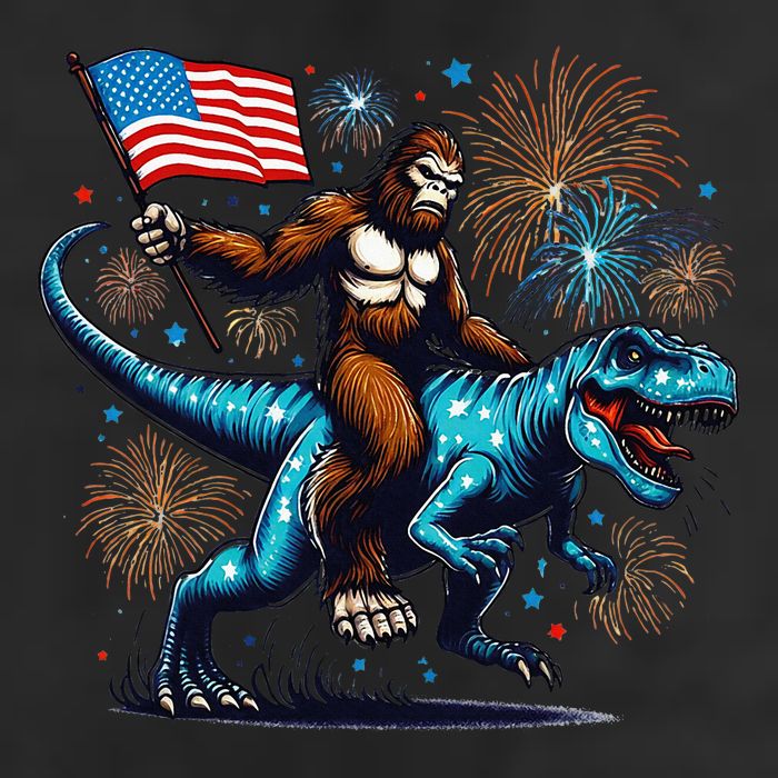 Bigfoot Fireworks Riding A Trex With Usa Flag Golf Towel