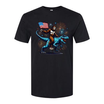 Bigfoot Fireworks Riding A Trex With Usa Flag Softstyle CVC T-Shirt