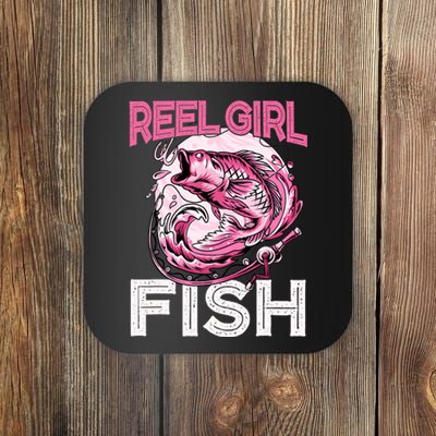 Bass FishingShirt Reel Girl Fish Funny Fisher Coaster