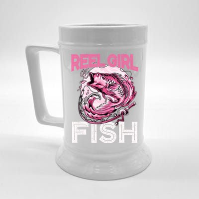 Bass FishingShirt Reel Girl Fish Funny Fisher Beer Stein