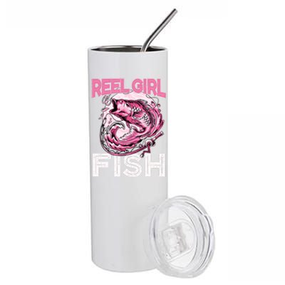 Bass FishingShirt Reel Girl Fish Funny Fisher Stainless Steel Tumbler