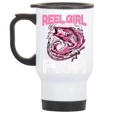 Bass FishingShirt Reel Girl Fish Funny Fisher Stainless Steel Travel Mug