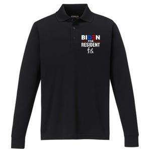 Biden For Resident Funny Anti Biden Performance Long Sleeve Polo