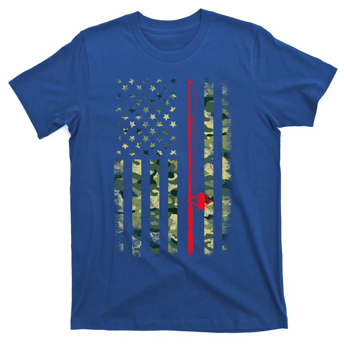 Bass Fishing Rod Camouflage American Flag Fisher Gift Great Gift T-Shirt