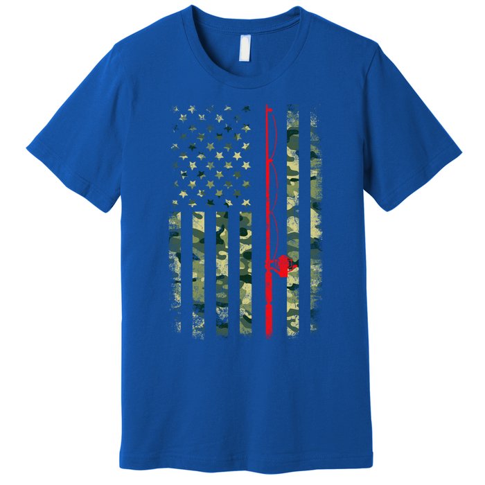 Bass Fishing Rod Camouflage American Flag Fisher Gift Great Gift Premium T-Shirt