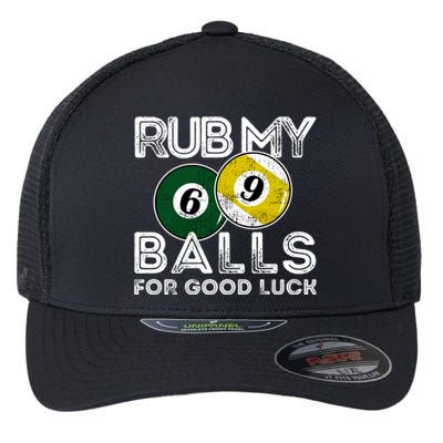 Billiards Funny Rub My Balls For Good Luck Gift Flexfit Unipanel Trucker Cap