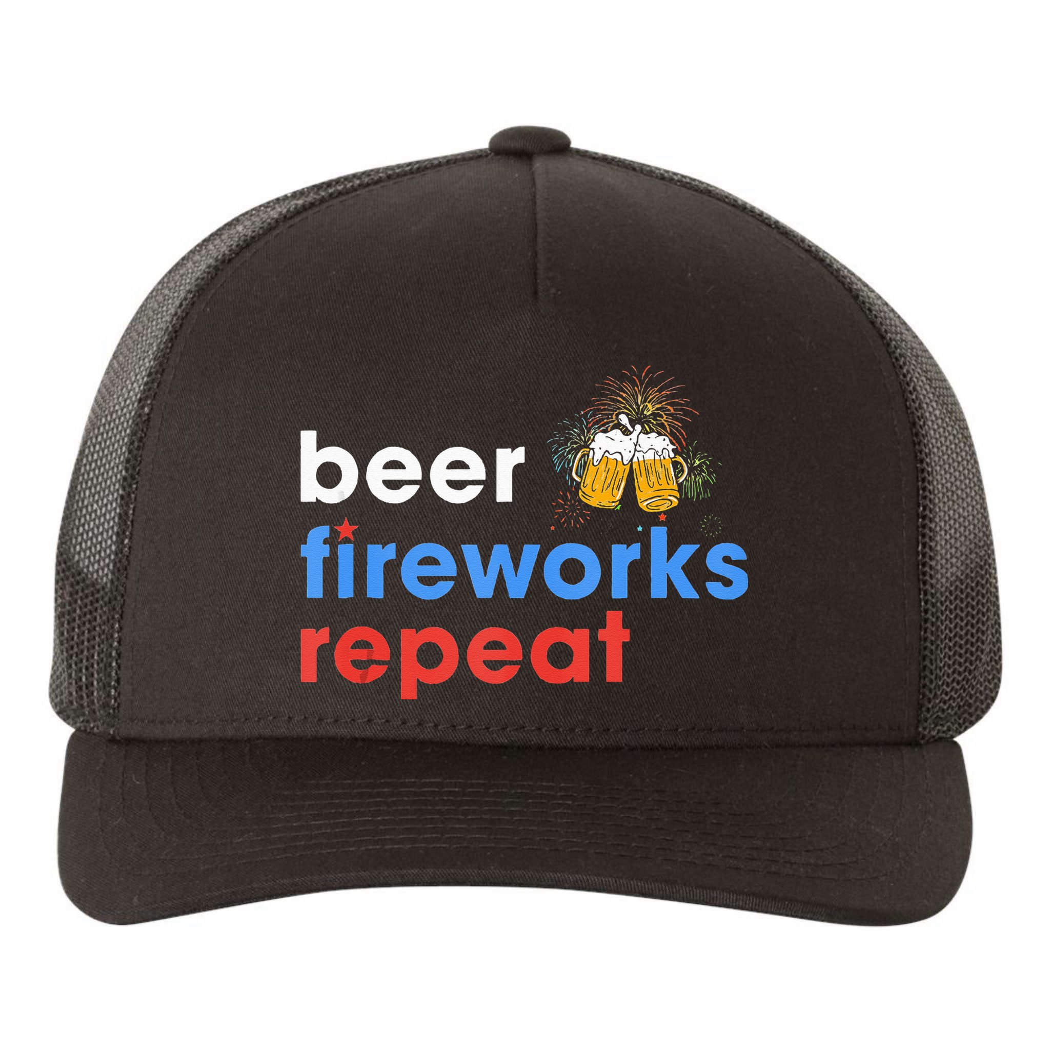 Beer Fireworks Repeat Funny 4th Of July Beer Lovers Gifts Yupoong Adult 5-Panel Trucker Hat