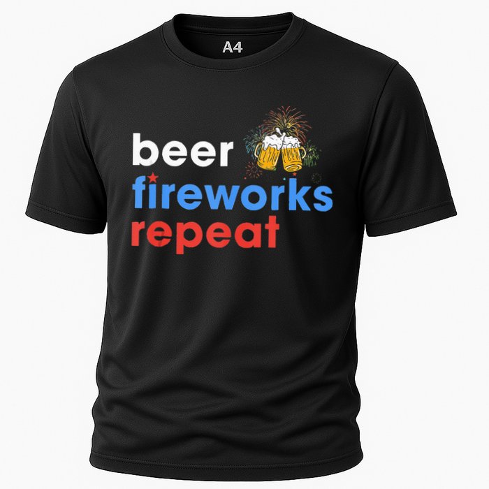 Beer Fireworks Repeat Funny 4th Of July Beer Lovers Gifts Cooling Performance Crew T-Shirt