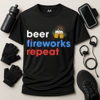 Beer Fireworks Repeat Funny 4th Of July Beer Lovers Gifts Cooling Performance Crew T-Shirt