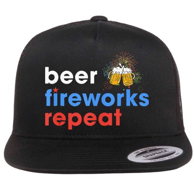 Beer Fireworks Repeat Funny 4th Of July Beer Lovers Gifts Flatbill Hat