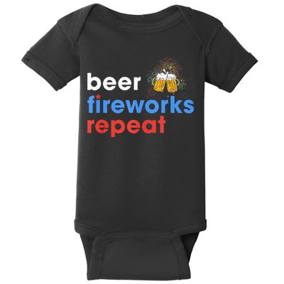 Beer Fireworks Repeat Funny 4th Of July Beer Lovers Gifts Baby Bodysuit