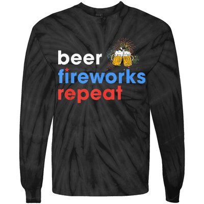 Beer Fireworks Repeat Funny 4th Of July Beer Lovers Gifts Tie-Dye Long Sleeve Shirt